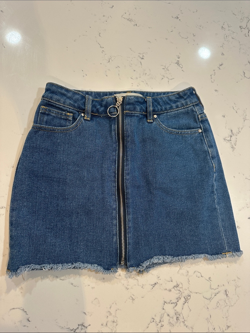 PacSun Raw-Hem Front-Zip Denim Mini Skirt - Blue